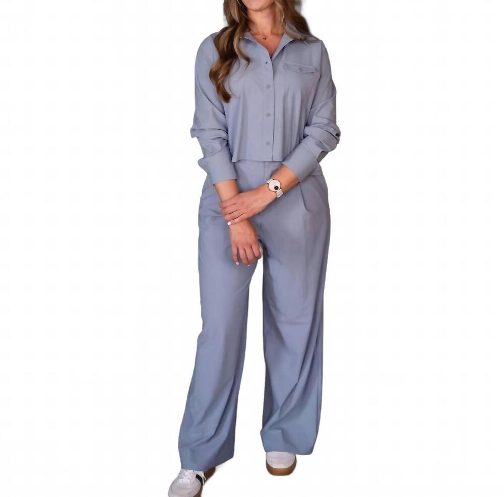 NEW GREYSON CLOTHIERS phoenix wide leg pleated trouser in bluestone grey